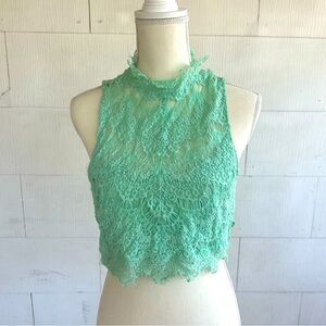 Free People Green Lace Crop Top